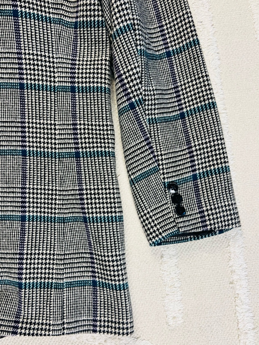 Vintage 90s Glen Plaid Boyfriend Blazer – Black, White & Teal – M/L - Picture 6 of 13